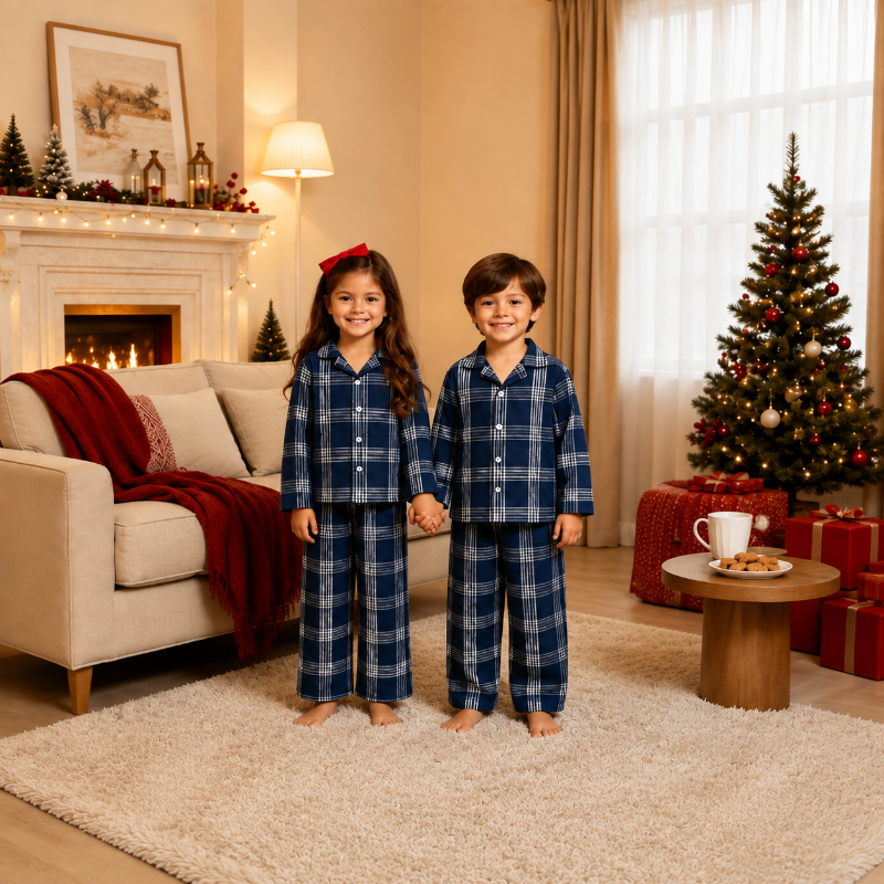 Classic Navy Plaid Family Matching Christmas pajamas