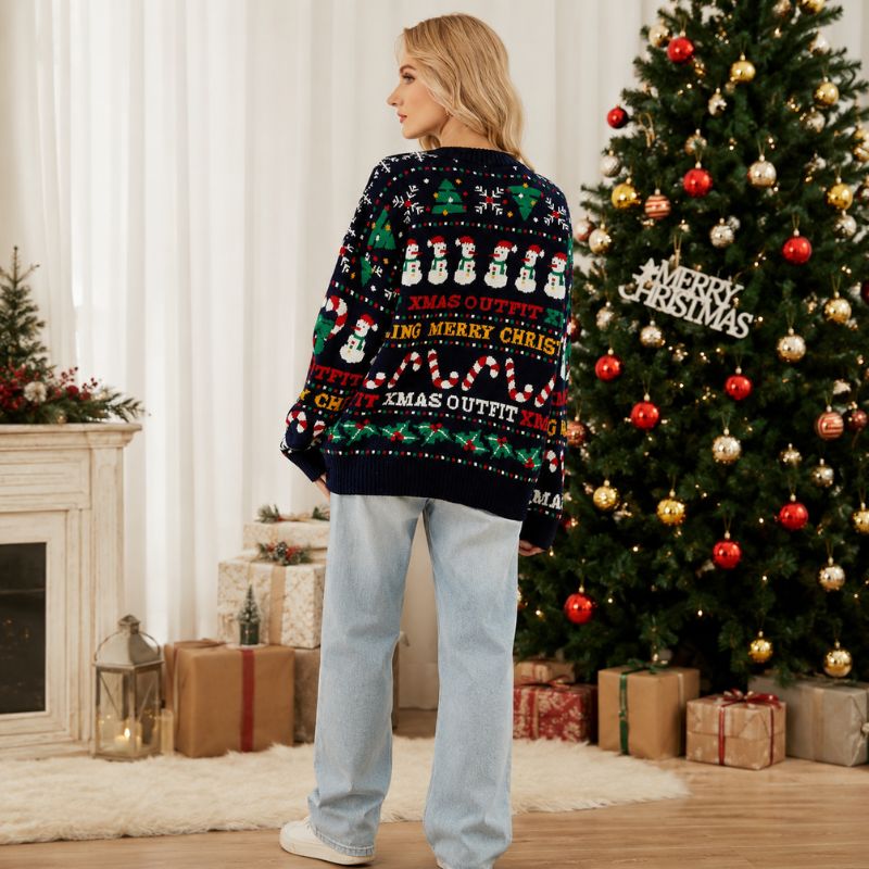 Festive Snowman Candy Cane Christmas Sweater