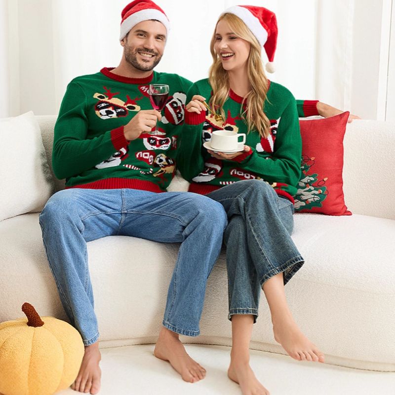 Jolly Santa & Reindeer Matching Family Christmas Sweater