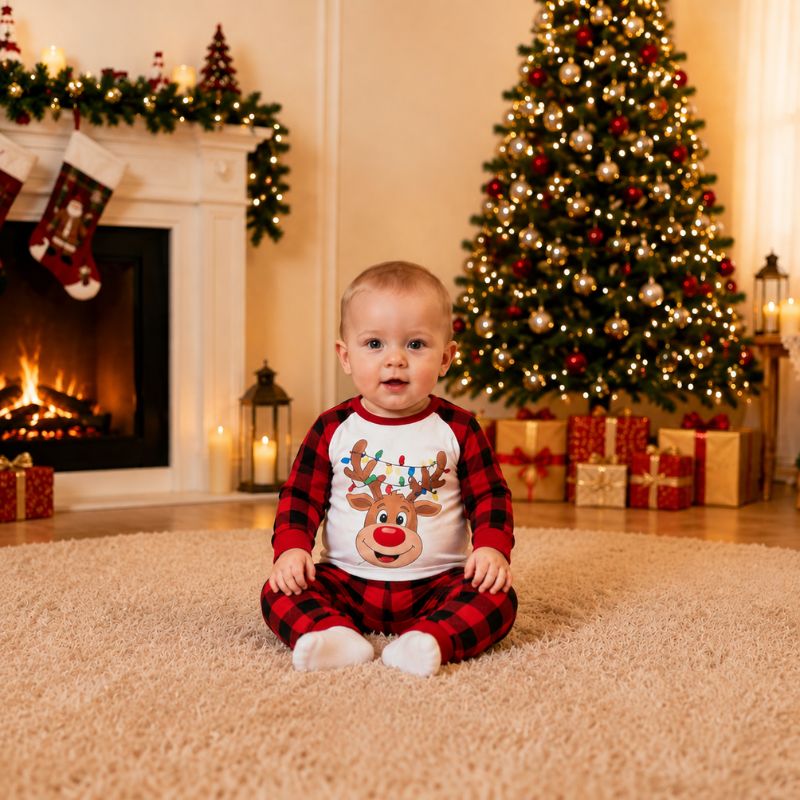 Jolly Reindeer Plaid Family Matching Christmas pajamas