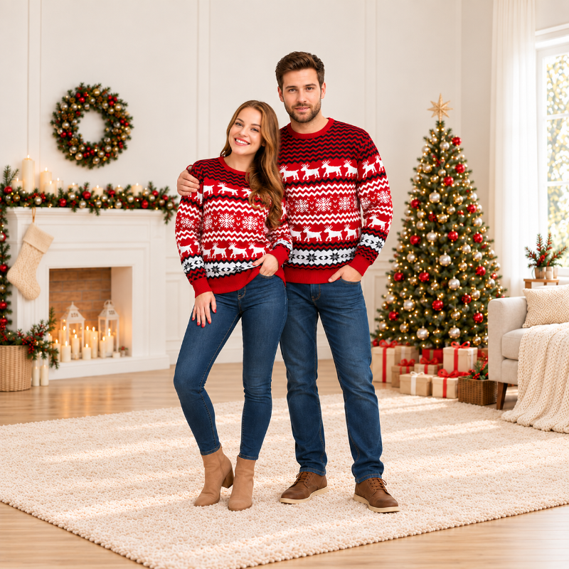 Red Snowflake Reindeer Christmas Sweater