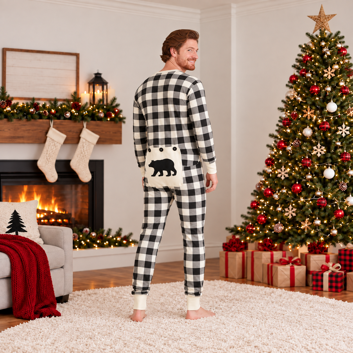 Cream and Black Plaid Family Matching Christmas Jumpsuits