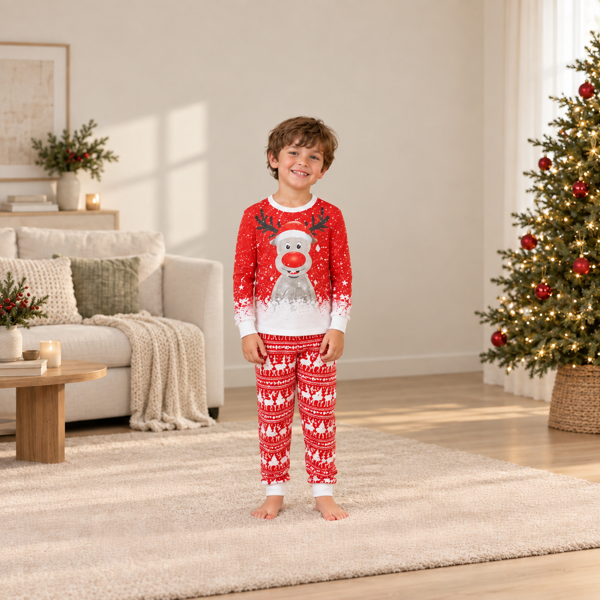 Moose In Snow Family Matching Christmas Pajamas