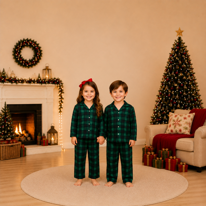 Classic Emerald Plaid Family Matching Christmas pajamas