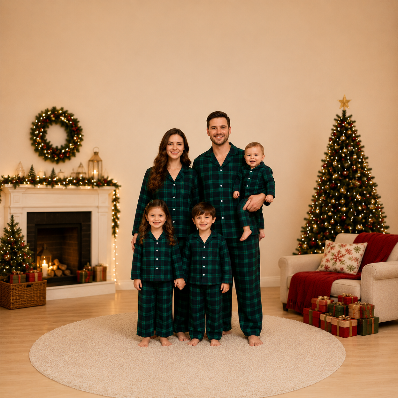 Classic Emerald Plaid Family Matching Christmas pajamas