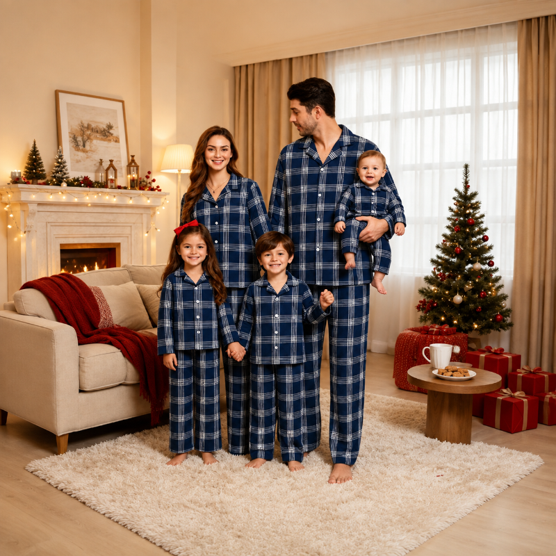 Classic Navy Plaid Family Christmas pajamas