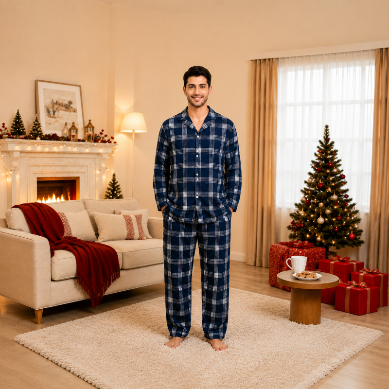 Classic Navy Plaid Family Matching Christmas pajamas