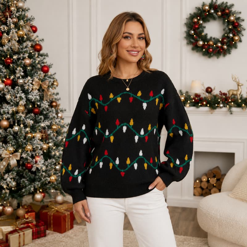 Colorful String Lights Christmas Sweater 