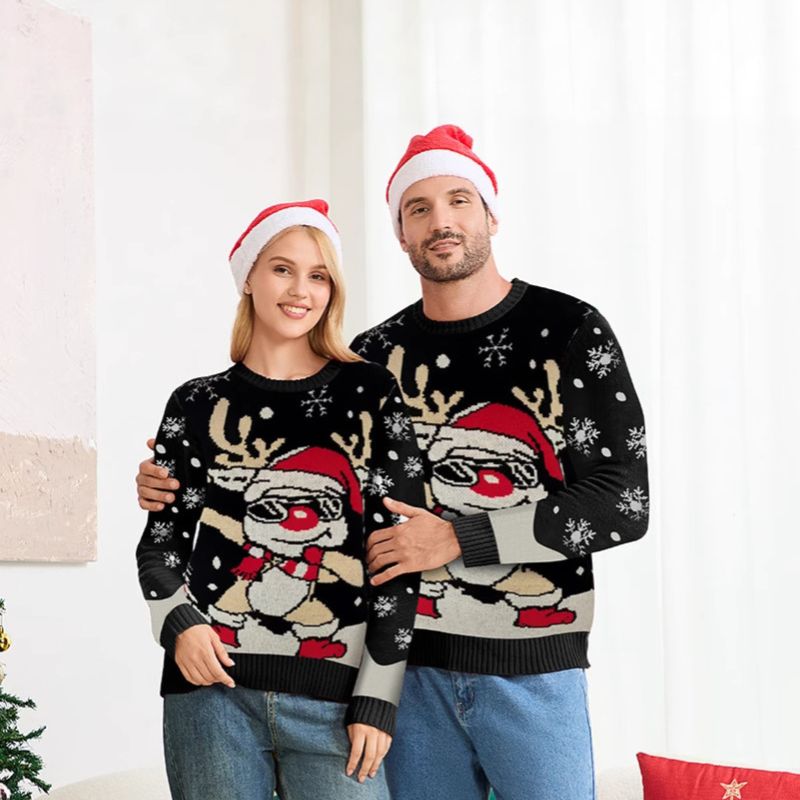 Cool Reindeer Crewneck Family Matching Christmas Sweaters
