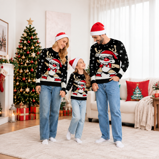 Cool Reindeer Crewneck Family Matching Christmas Sweaters

