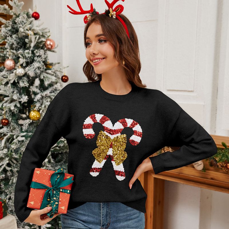 Crutch Bow Sequin Christmas Sweater