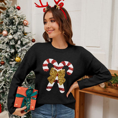 Crutch Bow Sequin Christmas Sweater