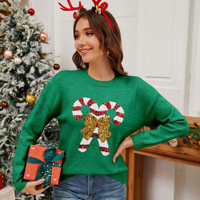 Crutch Bow Sequin Christmas Sweater