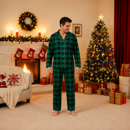 Evergreen Plaid Family Christmas pajamas
