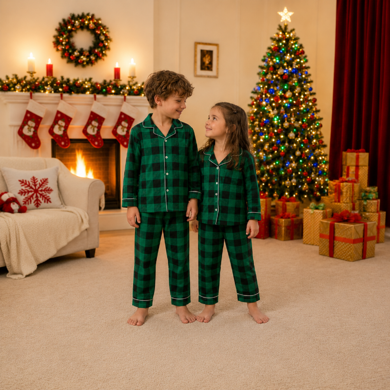 Evergreen Plaid Family Christmas pajamas
