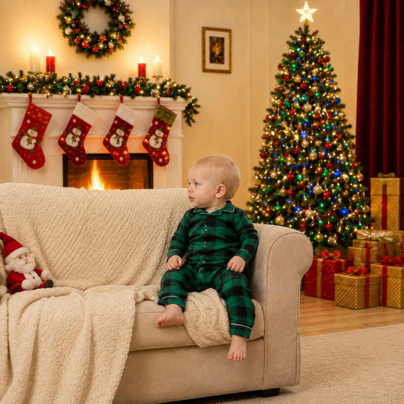 Evergreen Plaid Family Christmas pajamas