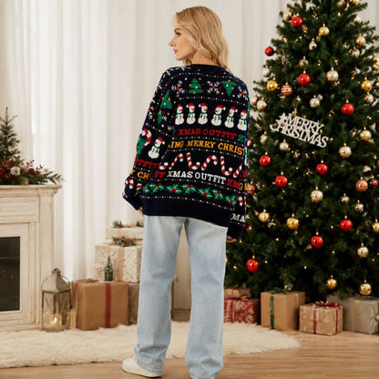 Festive Snowman Candy Cane Christmas Sweater