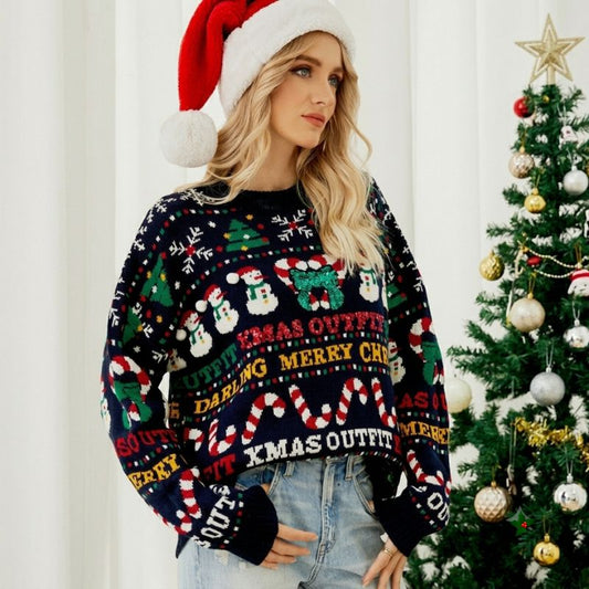 Festive Snowman Candy Cane Christmas Sweater