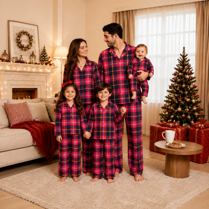 Festive Red Tartan Plaid Family Matching Christmas pajamas