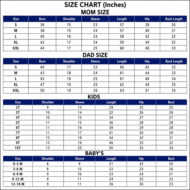 Size Chart Inch