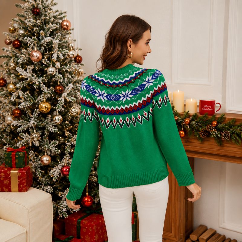 Green Geometric Crewneck Christmas Sweater