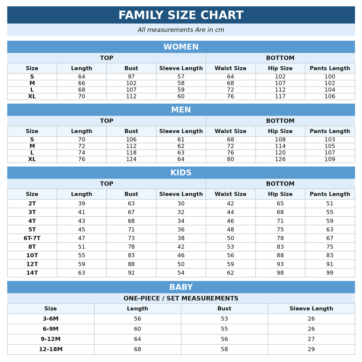 Size Chart CM