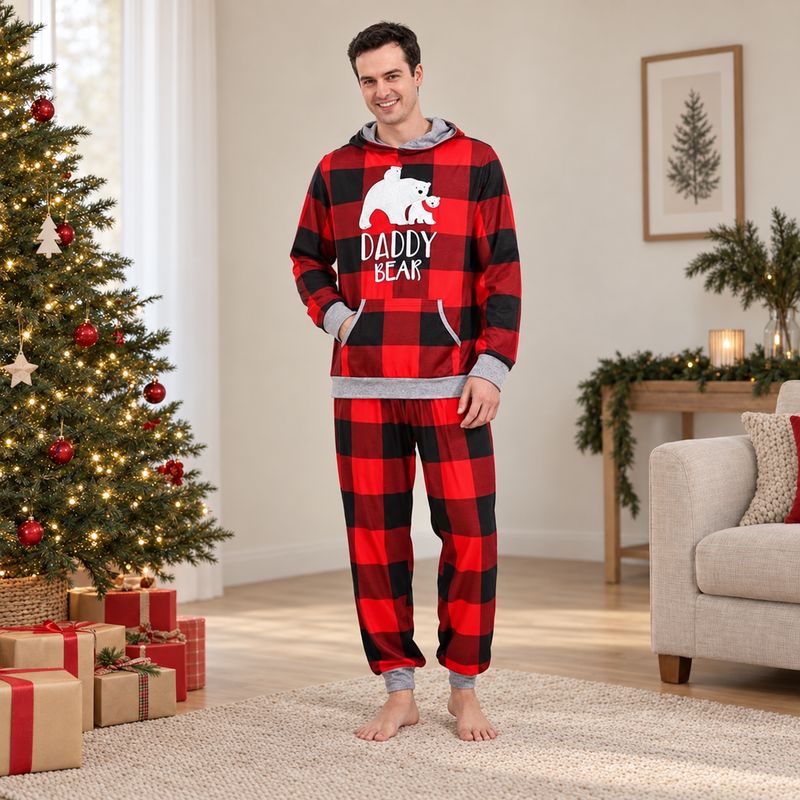 Hooded Plaid Bear Family Matching Christmas Pajamas
