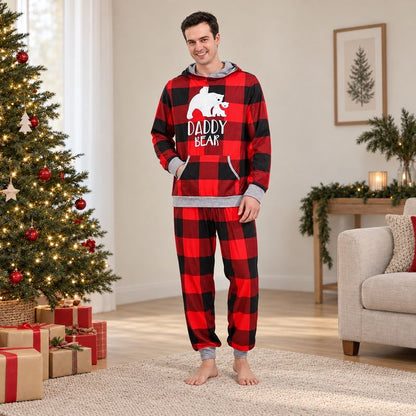 Hooded Plaid Bear Family Matching Christmas Pajamas
