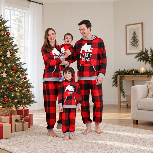 Hooded Plaid Bear Family Matching Christmas Pajamas