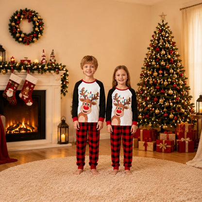 Jolly Reindeer Plaid Family Matching Christmas pajamas