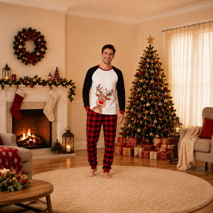 Jolly Reindeer Plaid Family Matching Christmas pajamas