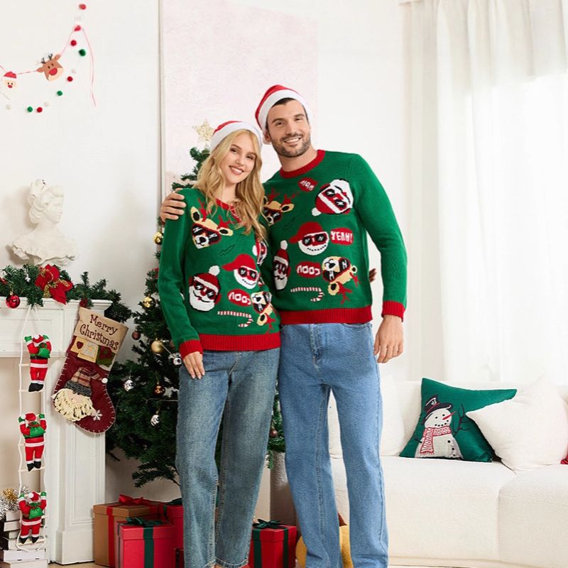 Jolly Santa & Reindeer Matching Family Christmas Sweater