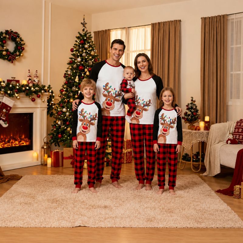 Jolly Reindeer Plaid Family Matching Christmas pajamas