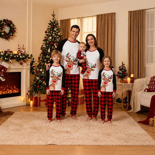 Jolly Reindeer Plaid Family Matching Christmas pajamas