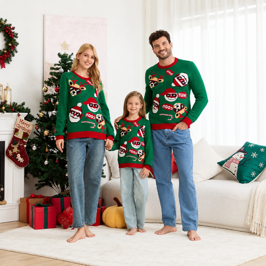 Jolly Santa & Reindeer Matching Family Christmas Sweater
