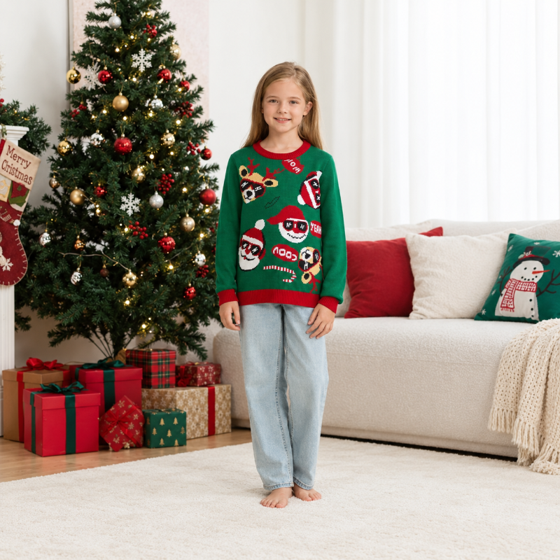 Jolly Santa & Reindeer Matching Family Christmas Sweater
