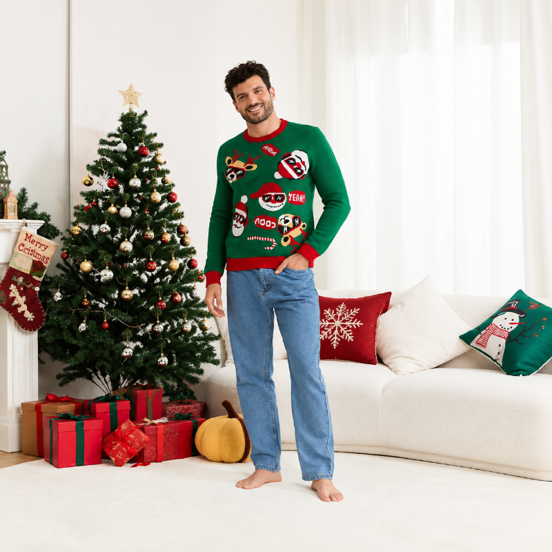 Jolly Santa & Reindeer Matching Family Christmas Sweater
