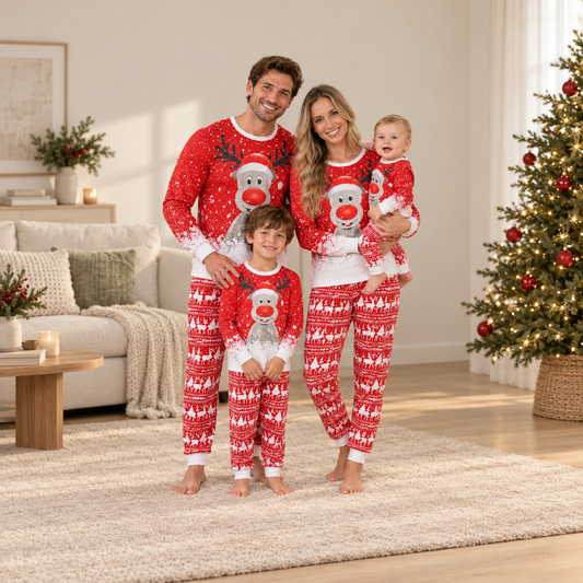 Moose In Snow Family Matching Christmas Pajamas