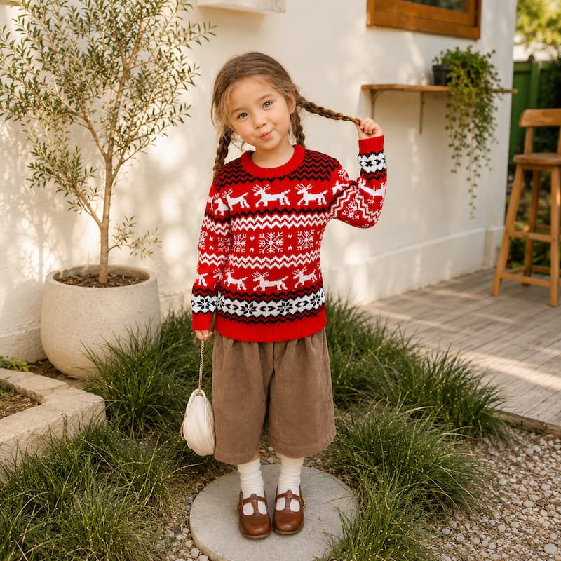 Red Snowflake Reindeer Christmas Sweater
