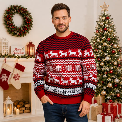 Red Snowflake Reindeer Christmas Sweater