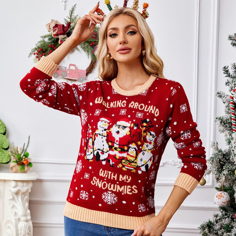Red Snowman & Santa Graphic Christmas Sweater