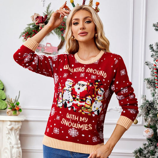 Red Snowman & Santa Graphic Christmas Sweater
