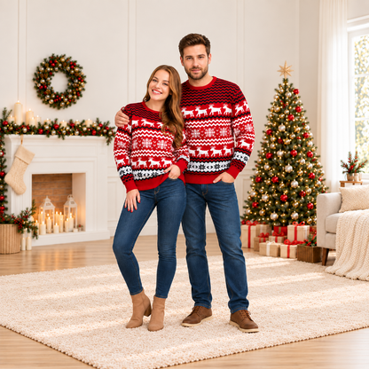 Red Snowflake Reindeer Christmas Sweater