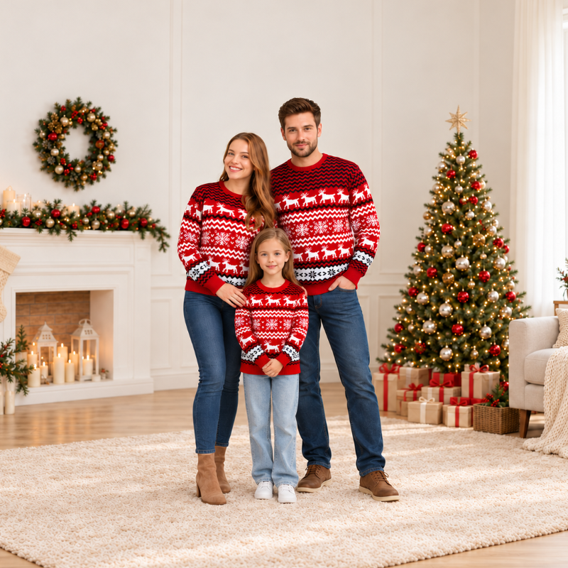 Red Snowflake Reindeer Christmas Sweater