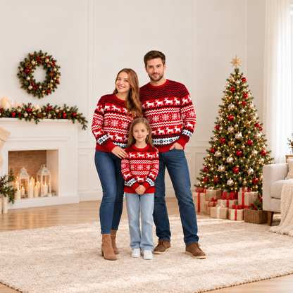 Red Snowflake Reindeer Christmas Sweater