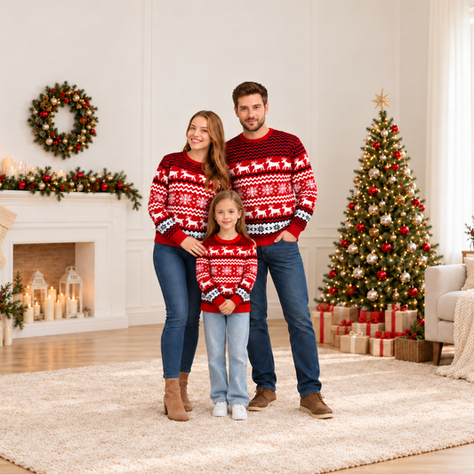 Red Snowflake Reindeer Christmas Sweater