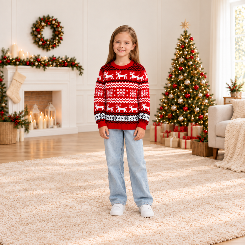 Red Snowflake Reindeer Christmas Sweater