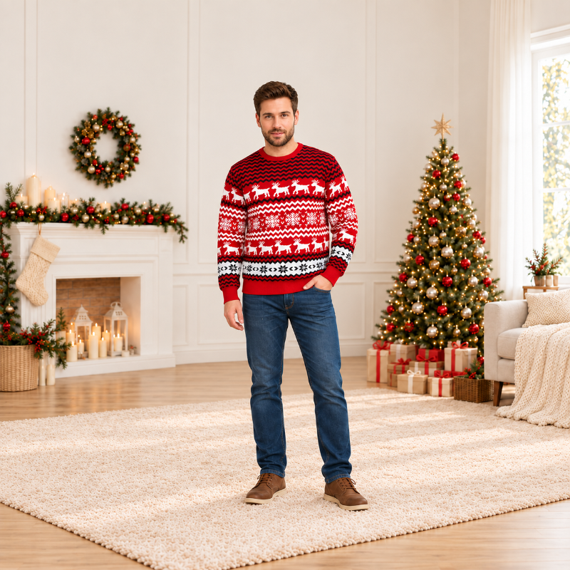 Red Snowflake Reindeer Christmas Sweater