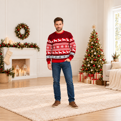 Red Snowflake Reindeer Christmas Sweater