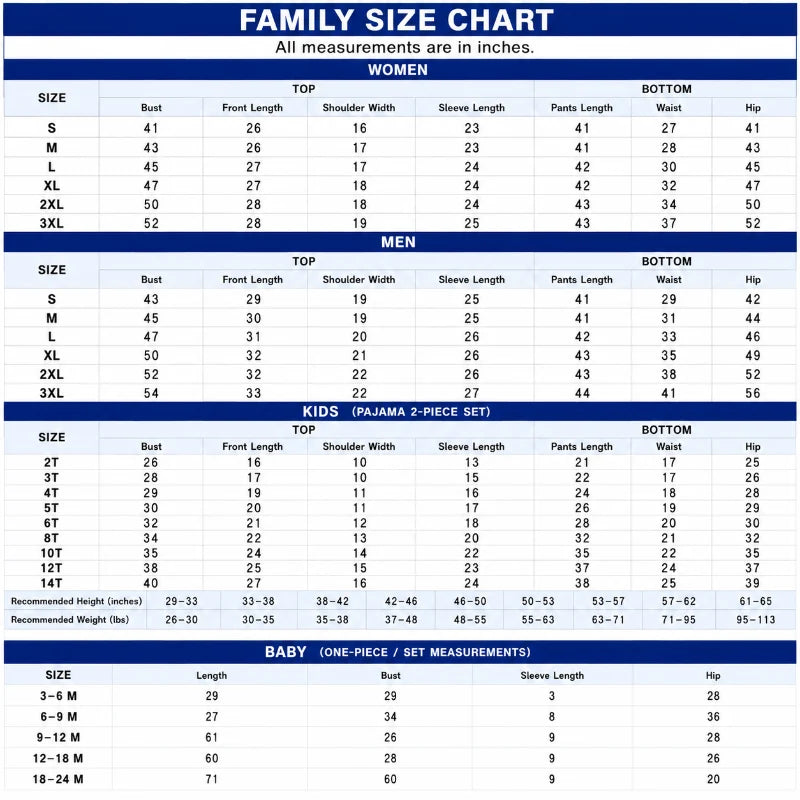 Size Chart Inch